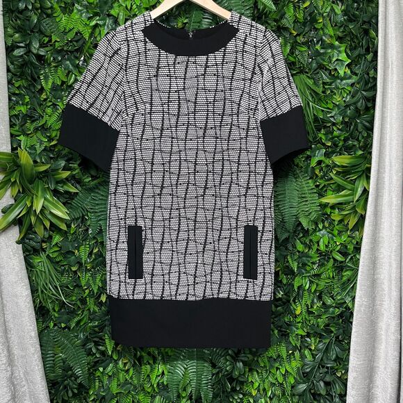 Banana‎ Republic Women Dress 2 Black White Tweed A Line Split Pocket 1568 - Picture 12 of 14